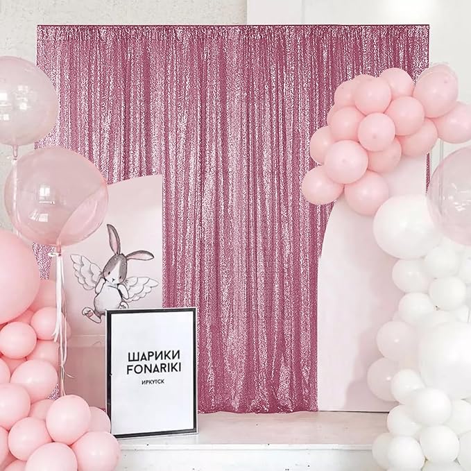 Sugargirl Pink Sequin Backdrop Curtain 4 Panels 2FTx8FT Glitter Pink Background - Image 2