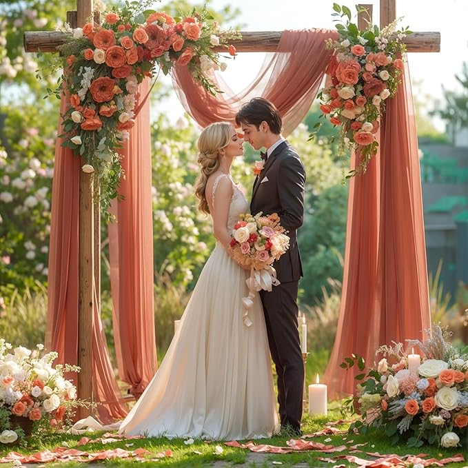 Wedding Arch Draping Fabric, 2 Panels 28" x 19Ft Terracotta Wedding Arch Drapes - Image 3