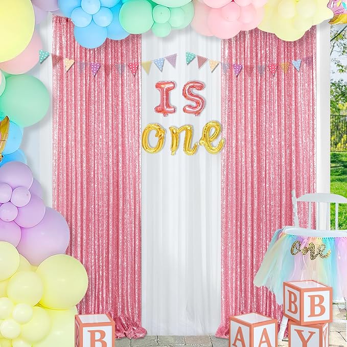 Backdrop Curtain Drapes 4 Pieces 2FTx8FT Blush Pink Wedding Backdrop - Image 2