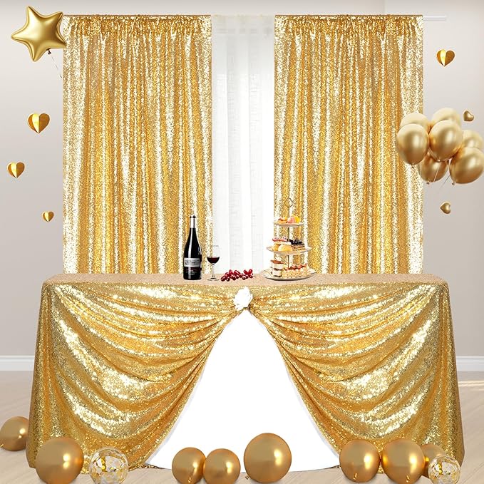 Poise3EHome Gold Sequin Backdrop Curtains, 4 Panels 2FTx8FT Glitter Background - Image 6