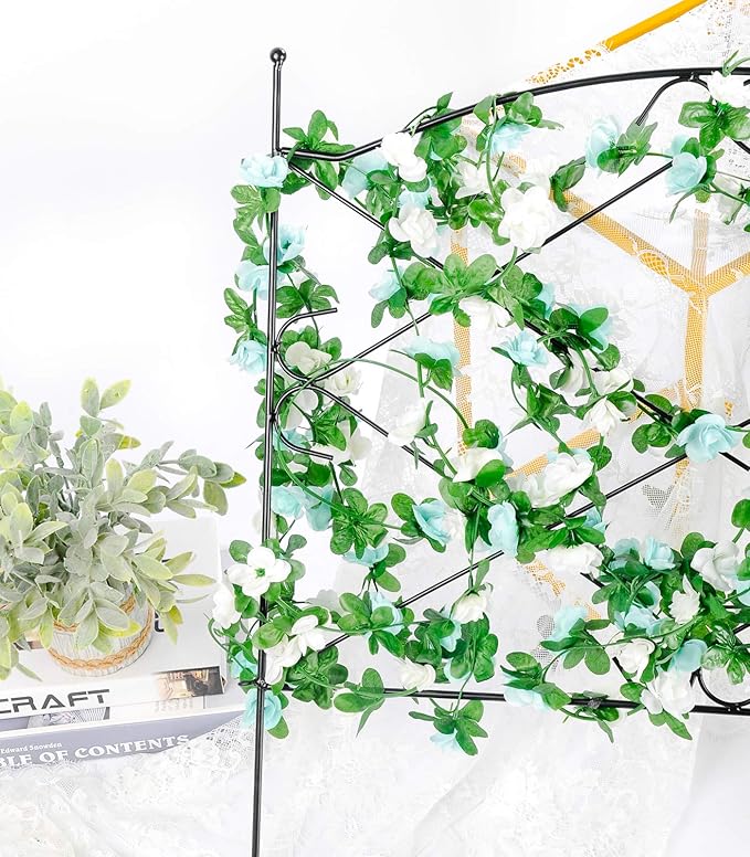 Miracliy 9Pcs 74FT Blue and White Flower Garland Artificial Rose Arch Vines - Image 4