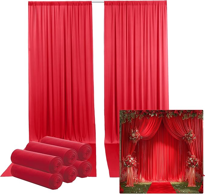 30ftx12ft Wrinkle Free Red Backdrop Curtain, 6 Panels 12FT Height Red Wedding - Image 9