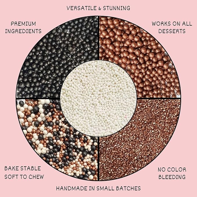 Confect Sprinkle Mix – Elegant Black, Bronze & White Sugar Pearls - Image 6