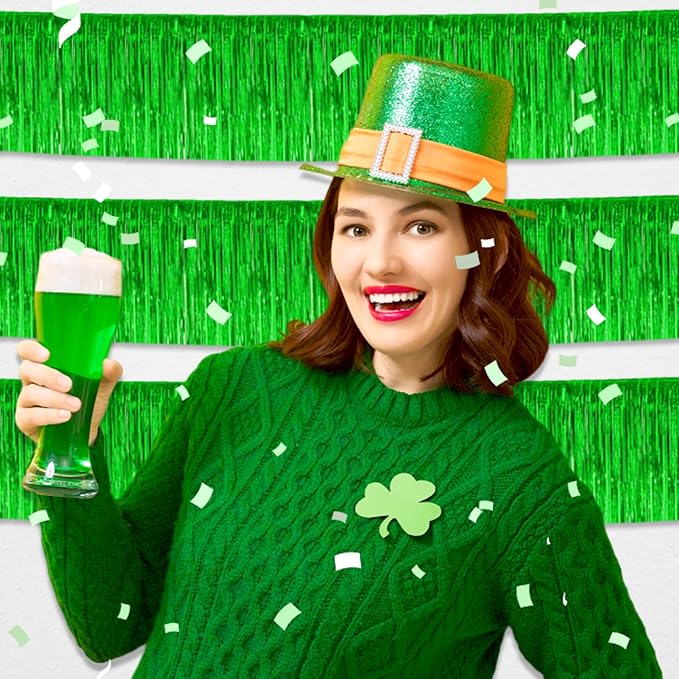 6 Pack 10 Feet Green Foil Fringe Garland Metallic Tinsel Streamers Banner Wall - Image 3