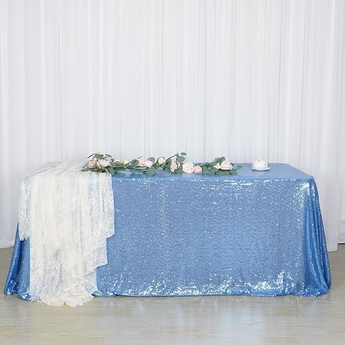SquarePie Sequin Tablecloth 60 x 102 Inch Baby Blue Sparkly Table Linen - Image 7