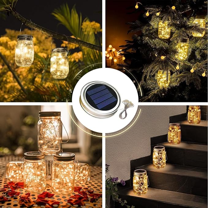 12 Pack Solar Mason Jar Lights for Outside, 30 LED Solar Mason Jar Lids Fairy - Image 2