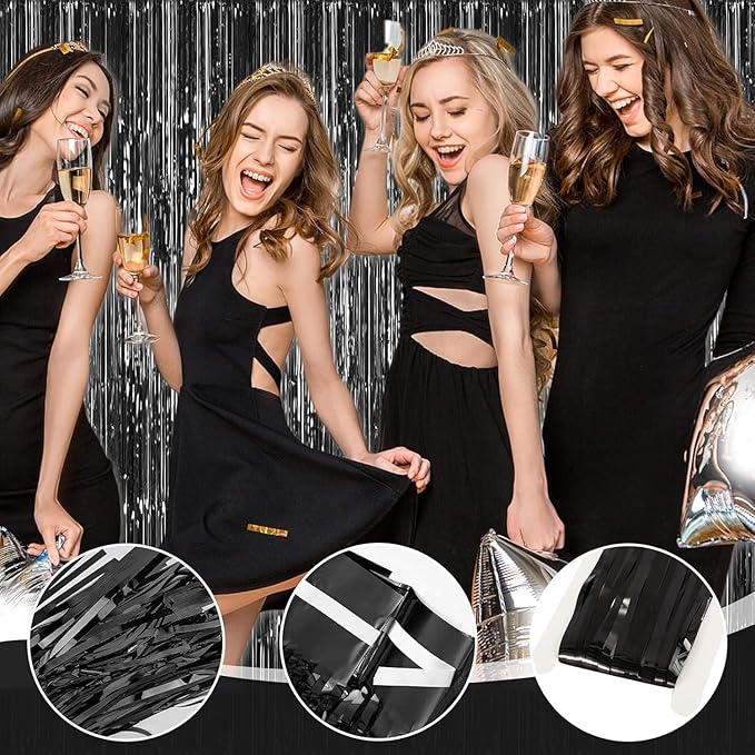 24 Pack Halloween Black Metallic Foil Fringe Curtains, 3.2ft x 8.2ft Foil - Image 4