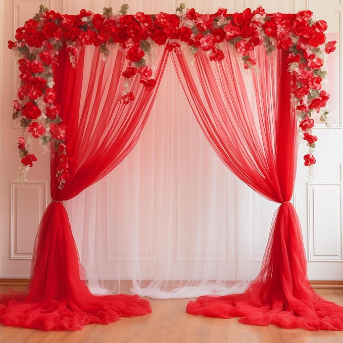 10x10 Red Tulle Backdrop Curtains - Image 2
