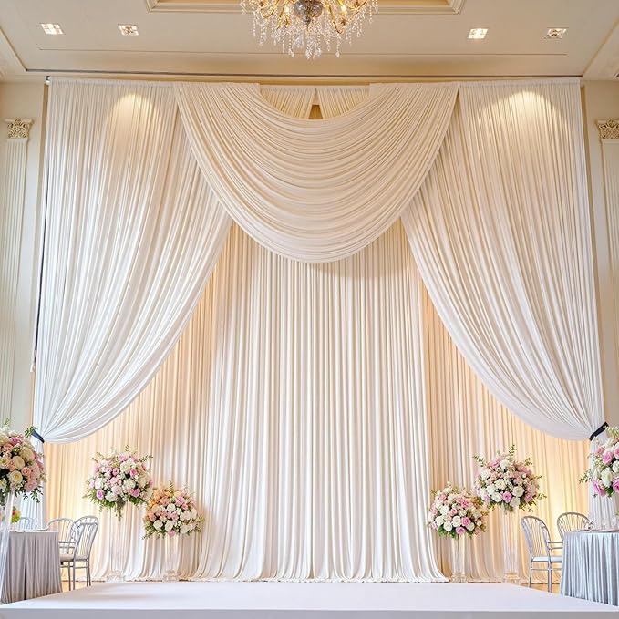20ft x 15ft Ivory Wrinkle Free Backdrop Curtains - Image 3