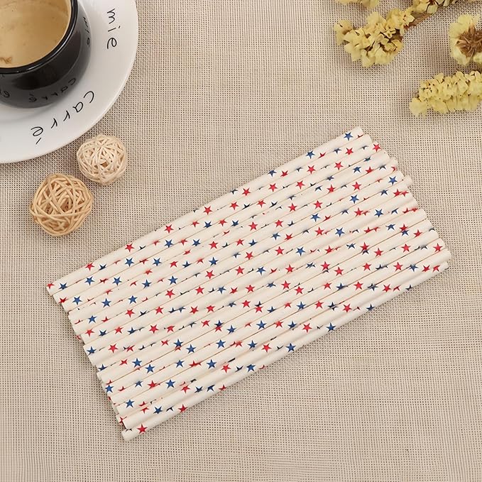 200Pcs Independence Day Paper Straws, American Flag Star Stripe Red White and - Image 5