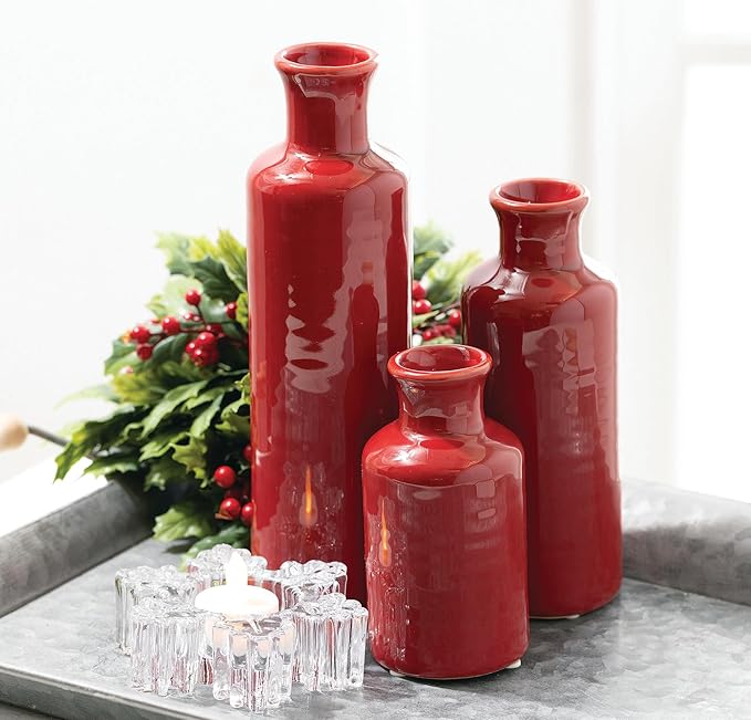 Sullivans Red Vase Set, Farmhouse Decor, Boho Aesthetic Room Decor Vases - Image 6