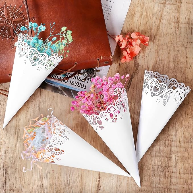 GWHOLE 100 Pcs Wedding Confetti Cones, Heart Paper Petal Cone - Image 5