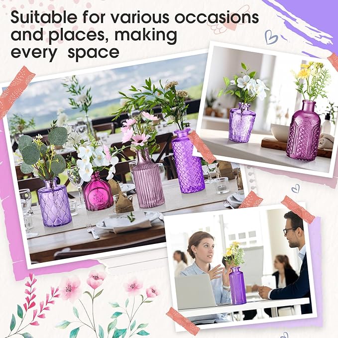 Yaomiao 30 Pcs Vases Bulk Colored Flower Glass Vases Bud Vintage Colored Glass - Image 3