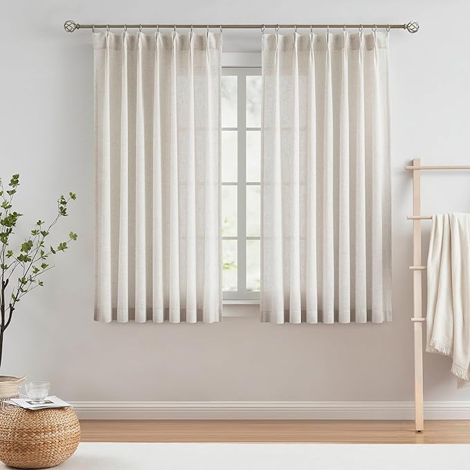 Vision Home Natural Pinch Pleated Semi Sheer Curtains Textured Linen Blended - Image 3