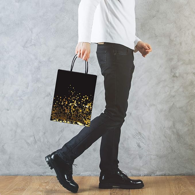 Cooraby 30 Pieces Bronzing Gold Black Paper Kraft Polka Dot Party Bags - Image 6