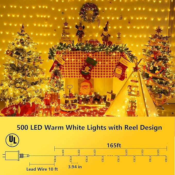 YEGUO 165ft 500 LED String Lights Outdoor Waterproof, 8 Modes Fairy Light - Image 3