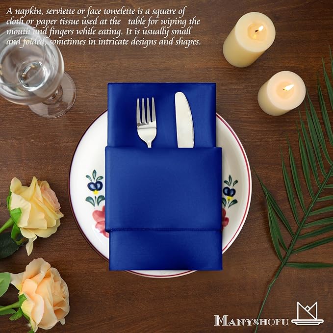 Manyshofu 60 Pieces Royal Blue Satin Napkins - Image 5