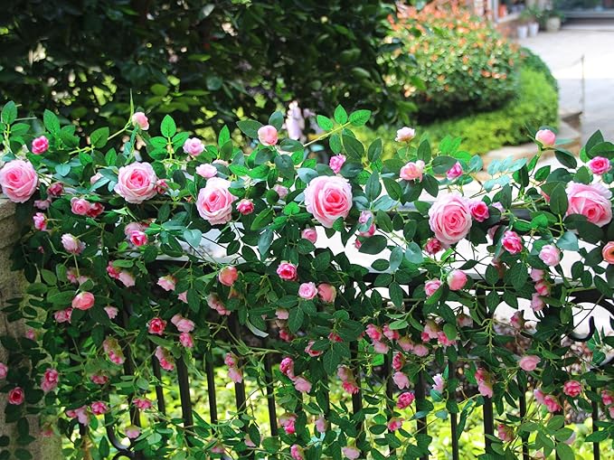 6FT Pink Flower Garland Artificial Rose Vines Hanging Floral Garland - Image 6