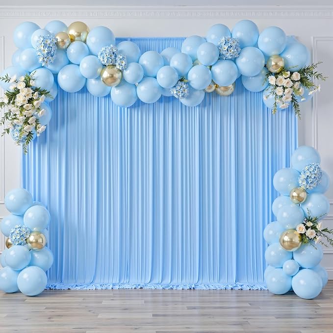 50 ft x 10 ft Wrinkle Free Blue Backdrop Curtain Panels, Polyester Photography - Image 8
