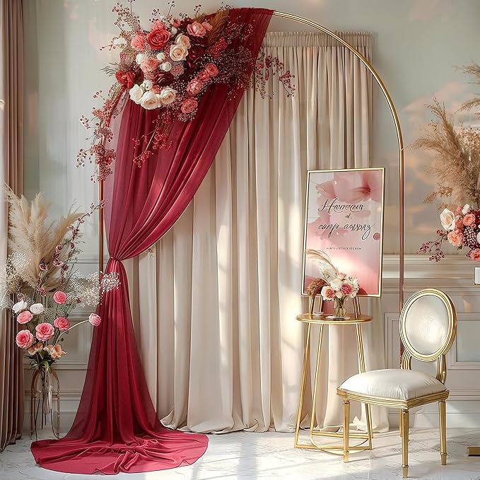 Burgundy Wedding Arch Draping Fabric 2 Panels 30'' x 20FT Burgundy Drapes Sheer - Image 9