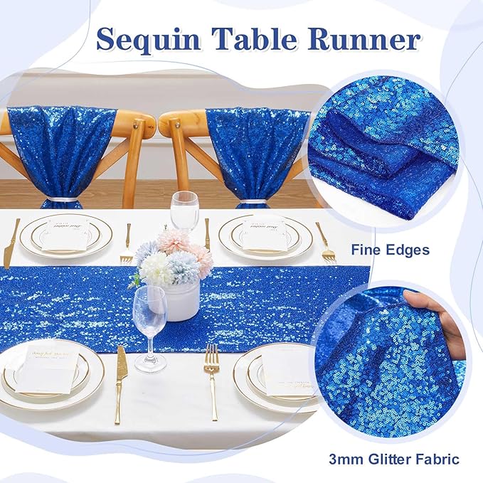Sequin Table Runners 2 Pieces Royal Blue Table Runners 12x72 Inch Glitter - Image 5
