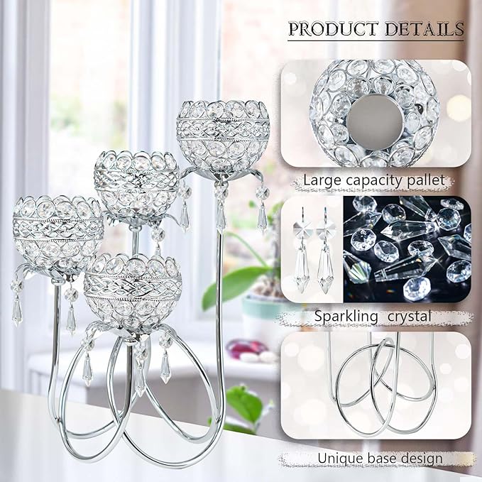 4 Arms Crystal Candelabra Tealight Holder - Image 3