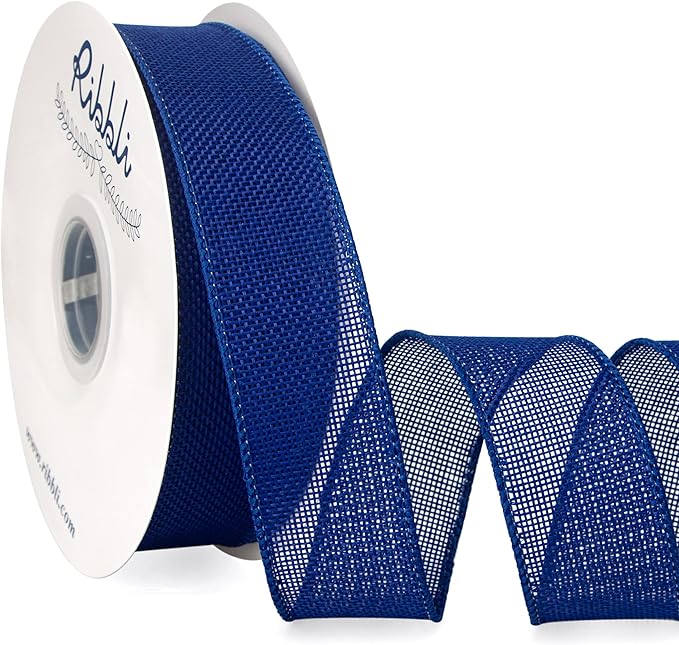Ribbli Royal Blue Burlap Wired Ribbon, 1-1/2” Inch x Continuous 20 Yard by Ribbli
