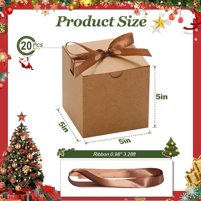 DOYIDE Small Gift Boxes, 20 Pack 5x5x5 Inch Brown Elegant Paper Boxes - Image 3