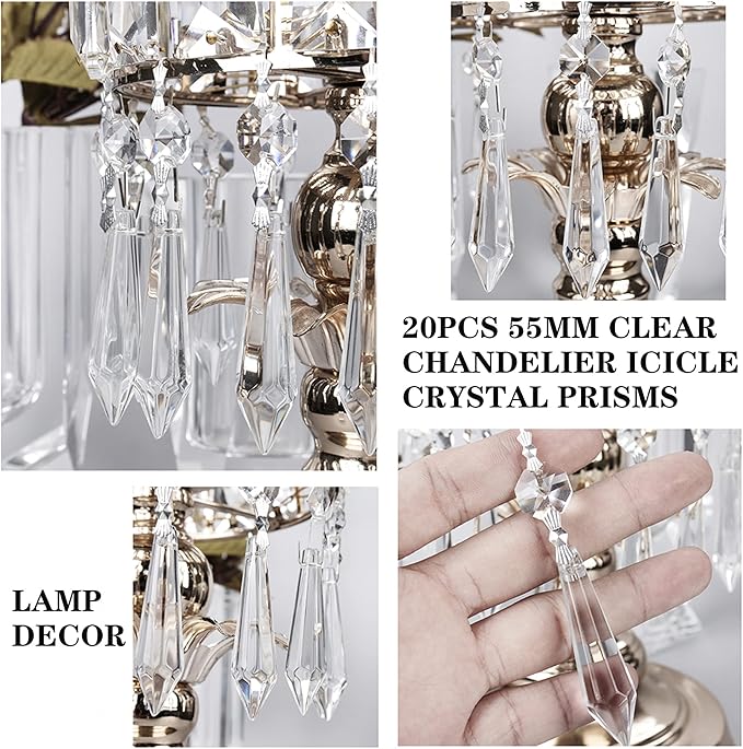 H&D HYALINE & DORA 20PCS 55mm Clear Chandelier Icicle Crystal Prisms Lamp - Image 6