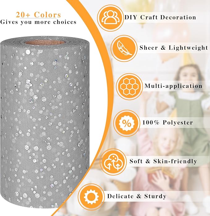 Glitter Tulle Rolls, 6” by 50 Yards Sequin Tule Netting Fabric Tulle - Image 2