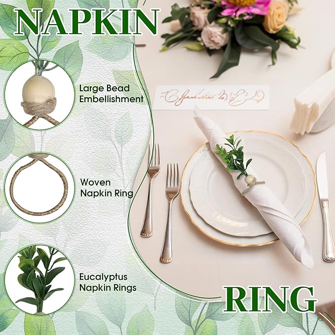 MAOANME Napkin Rings Set of 30, Rustic Eucalyptus Napkin Holder Rings - Image 3