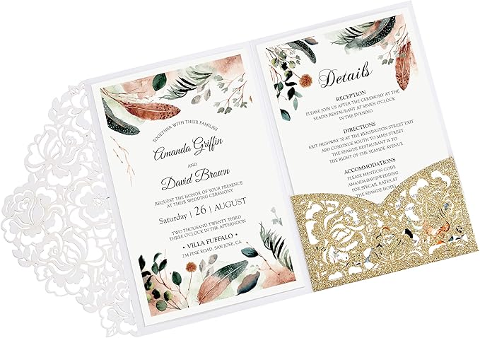 DORIS HOME 50pcs Laser Cut Wedding Invitations by DorisHome