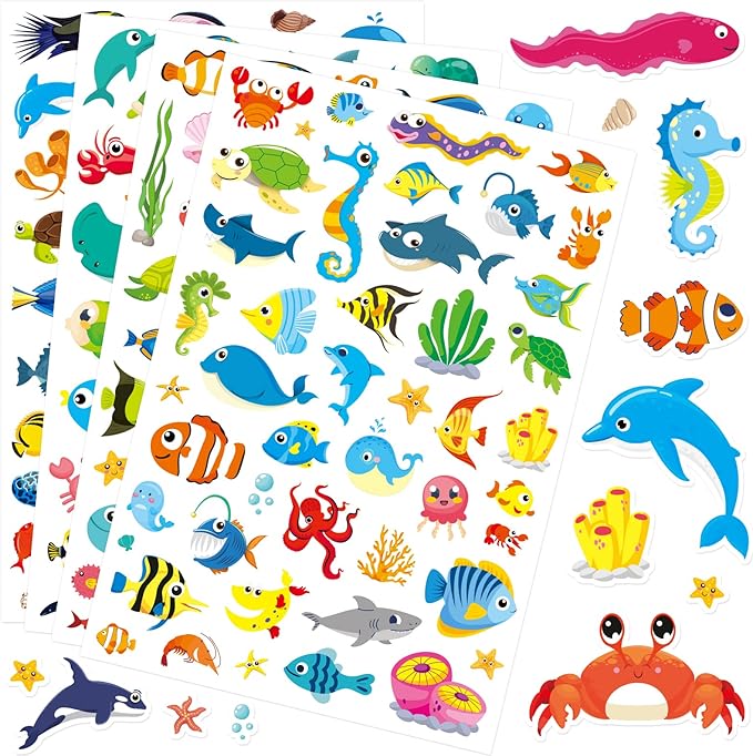 Cute Ocean Sea Animal Adhesive Stickers Tropical Fish Shark Stickers 890 Count by MoShining
