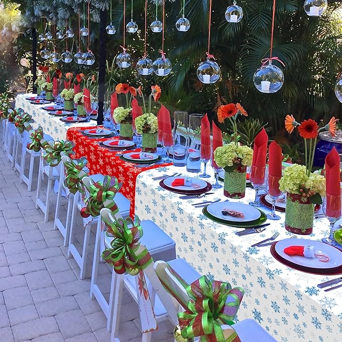 12 Pieces Christmas Snowflake Plastic Party Tablecloth Decorations, 54x108 inch - Image 9