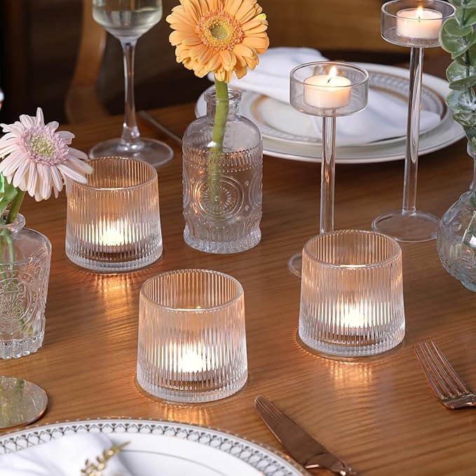 DARJEN Clear Ribbed Tealight Votive Candle Holders- 6Pack Glass Candle Holders - Image 7