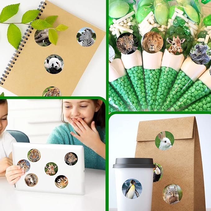 480 Counts Cute Jungle Zoo Wild Animal Stickers 1.5 Round Adhesive Labels - Image 3