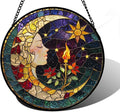 Stained Glass Window Hanging, Moon Goddess Torch Suncatcher Diamond Glass Panel by DASTOLL