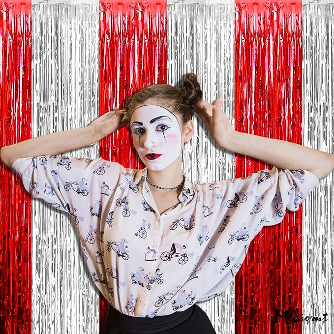 4 Pack 3.2Ft x 6.6Ft Red and Silver Fringe Curtain Backdrop, Metallic Tinsel - Image 6