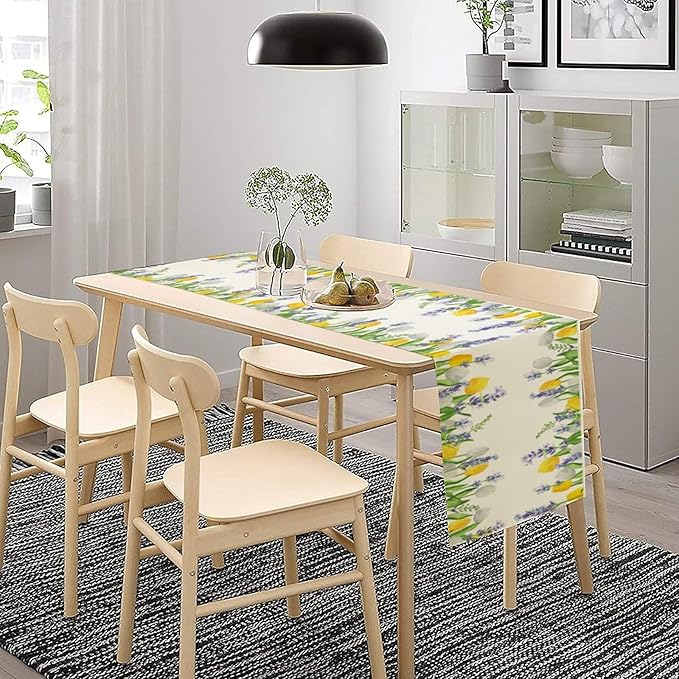 Floral Tulip Lavender Table Runner, Spring Watercolor Flower Plants Nature - Image 8
