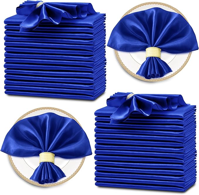 Horbaunal 30 Pack Royal Blue Satin Napkins 17 x 17 Inch, Square Soft Table by Horbaunal