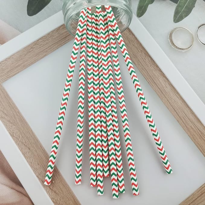 YAOSHENG Premium Disposable Waves Striped Drinking Paper Straws, Pack 100 Red - Image 4