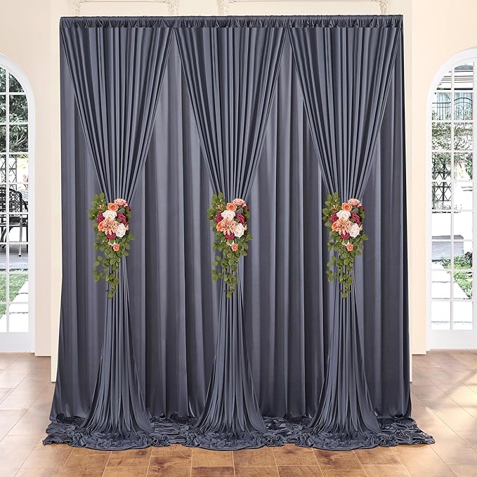 30 ft x 10 ft Wrinkle Free Charcoal Backdrop Curtain - Image 3