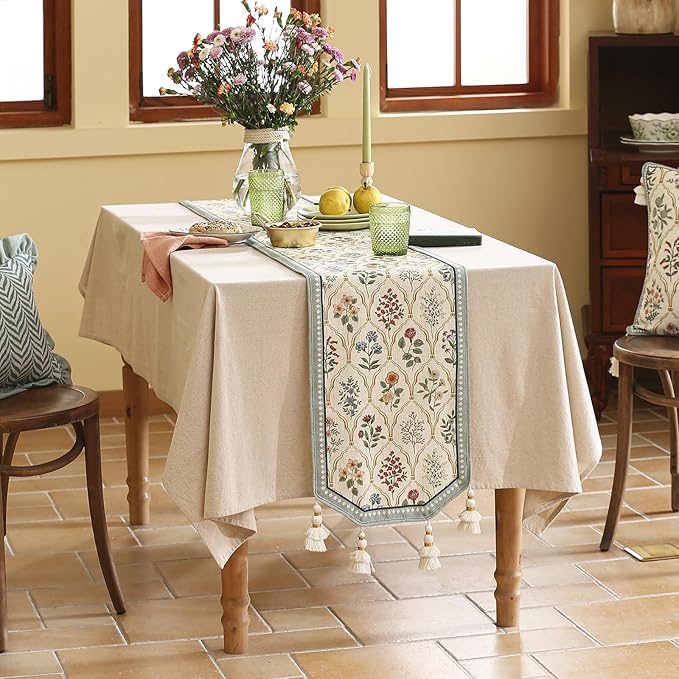 ISAENNE Designer Vintage Elegant Linen Table Runner 118 Inches Extra Long - Image 6