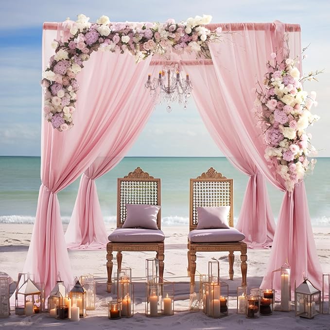 Wedding Arch Draping Fabric, 2 Panels 30" x 20Ft Dusty Rose Sheer Curtain - Image 8
