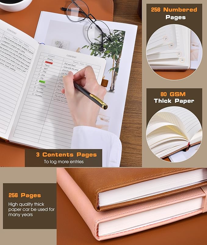 Lined Journal Notebook for Women Men, 256 Numbered Pages Hardcover Leather - Image 4