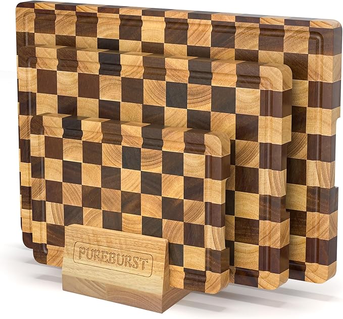 Checkered Cutting Boards for Kitchen, Wood Cutting Board Sets, Walnut Rubber & by Unknown