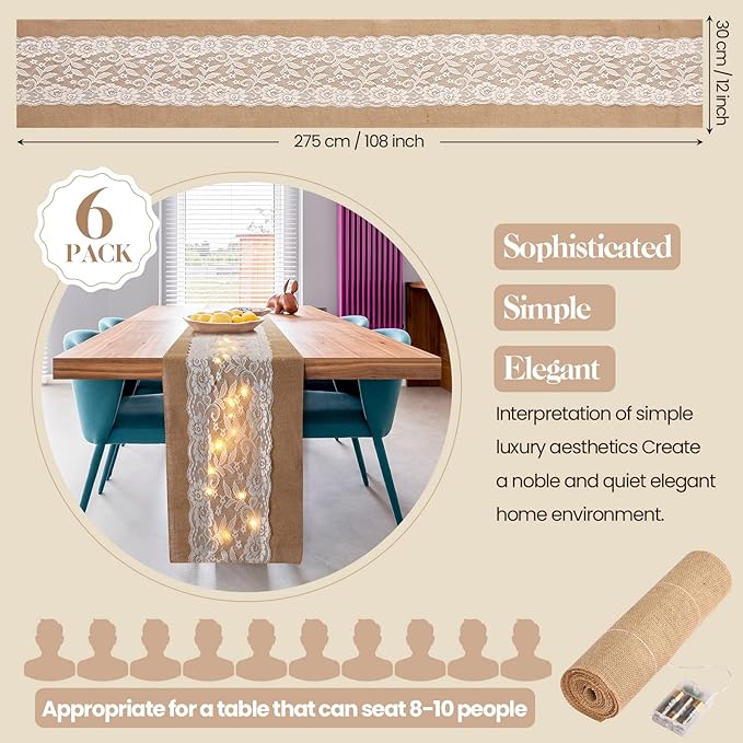 Tudomro 6 Pcs Burlap Table Runner - Image 2