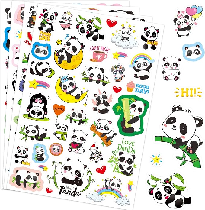 Cute Panda Stickers Cool Funny Panda Adhesive Waterproof Stickers 665 Counts by MoShining