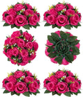 BLOSMON Pink Roses Artificial Flowers: 6 Pcs Hot Pink Fake Flower Balls by Blosmon