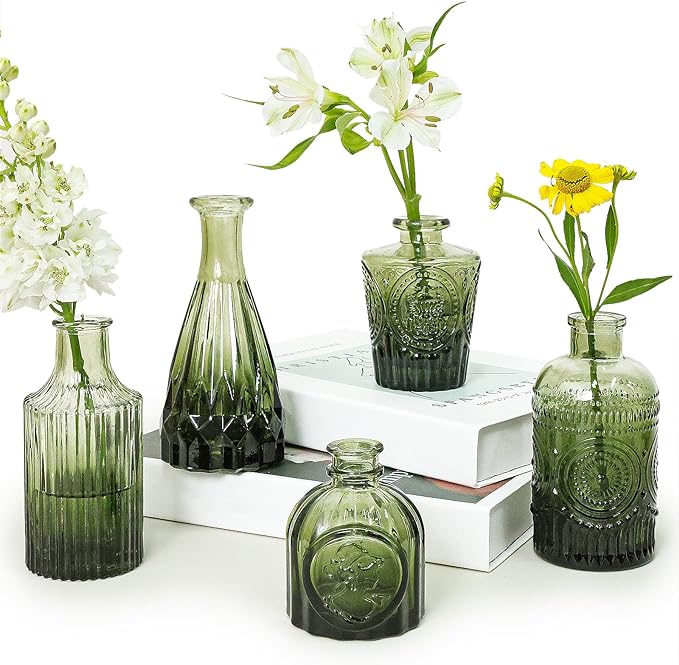 Glass Bud Vase Set of 5, Mini Vintage Vase by SUPMIND